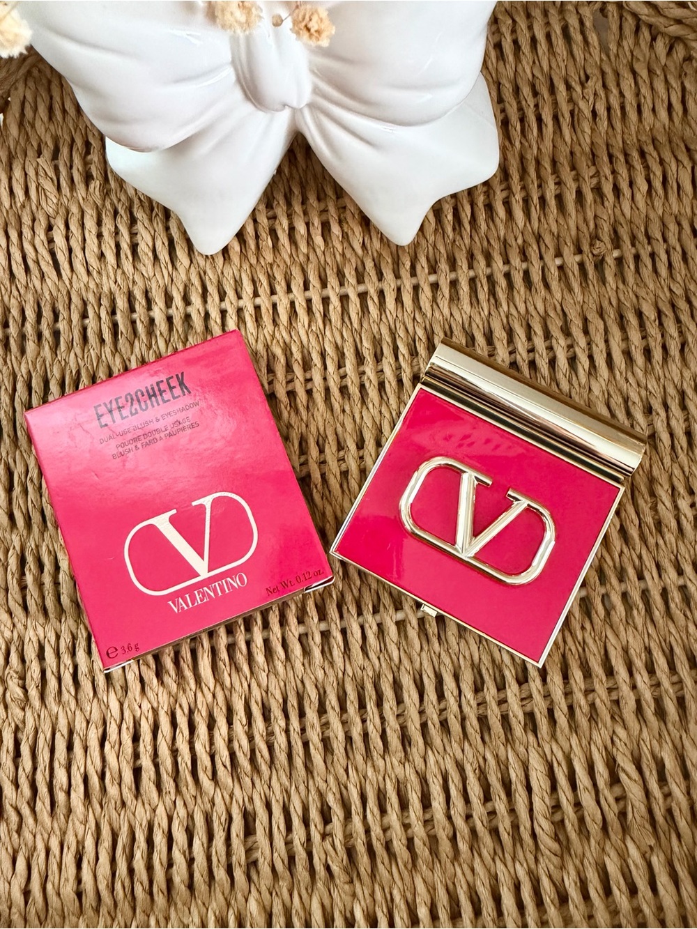 Valentino Hot Pink & Gold V-Logo Compact